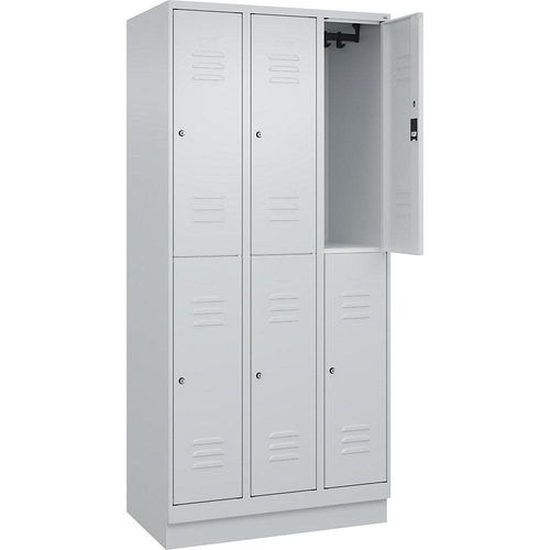 4066681666894 - Doppelstock-Spind Classic PLUS 3 Abteile lichtgrau HxB 1950 x 900 mm mit Bodensockel Zylinderschloss