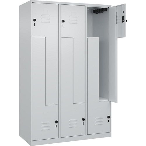 4067521321195 - Z-Spind Classic PLUS 3 Abteile lichtgrau B 1200 mm mit Bodengleitern Drehriegel 4067521321195 - Z-Spind Classic PLUS 3 Abteile lichtgrau B 1200 mm mit Bodengleitern Drehriegel