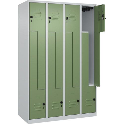 4067521321126 - Z-Spind Classic PLUS 4 Abteile lichtgrau   resedagrün B 1200 mm mit Bodengleitern Drehriegel