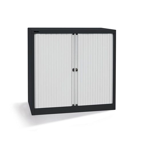 5020073412963 - BISLEY Euro-Rollladenschrank Breite 1000 mm 2 Fachböden tiefschwarz   lichtgrau