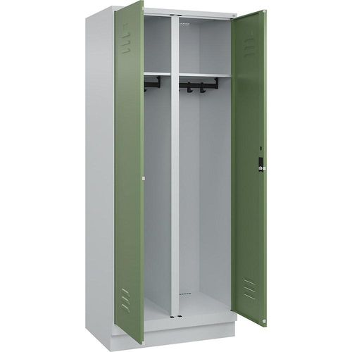 4066681658400 - Schwarz-Weiß-Spind Classic PLUS 1 Abteil lichtgrau   resedagrün HxB 1950 x 800 mm mit Bodensockel Zylinderschloss