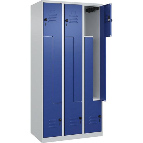 4067521322567 - Z-Spind Classic PLUS 3 Abteile lichtgrau enzianblau B 900 mm mit Bodengleitern Drehriegel 4067521322567 - Z-Spind Classic PLUS 3 Abteile lichtgrau enzianblau B 900 mm mit Bodengleitern Drehriegel