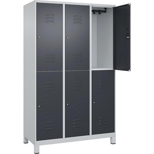 4066681622579 - Doppelstock-Spind Classic PLUS 3 Abteile lichtgrau   grau HxB 1950 x 1200 mm mit Füßen Zylinderschloss C+P