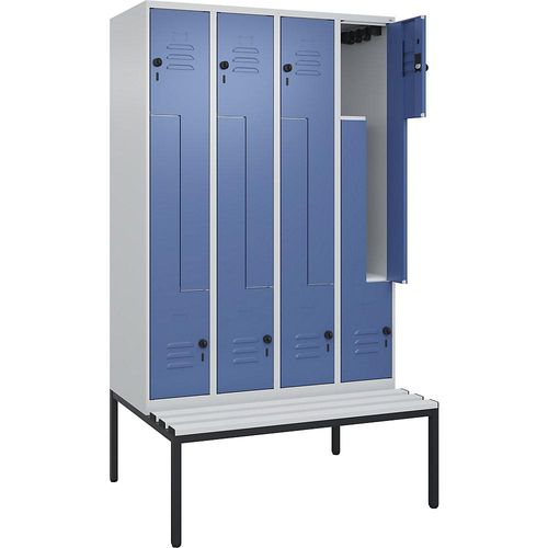 4067521120927 - Z-Spind Classic PLUS Sitzbank 4 Abteile lichtgrau   fernblau B 1200 mm Sicherheits-Drehriegel untergebaut Kunststoff C+P