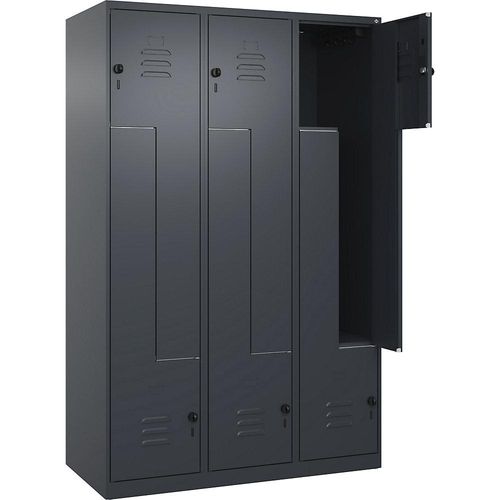 4067521322406 - Z-Spind Classic PLUS 3 Abteile grau B 1200 mm mit Bodengleitern Drehriegel C+P