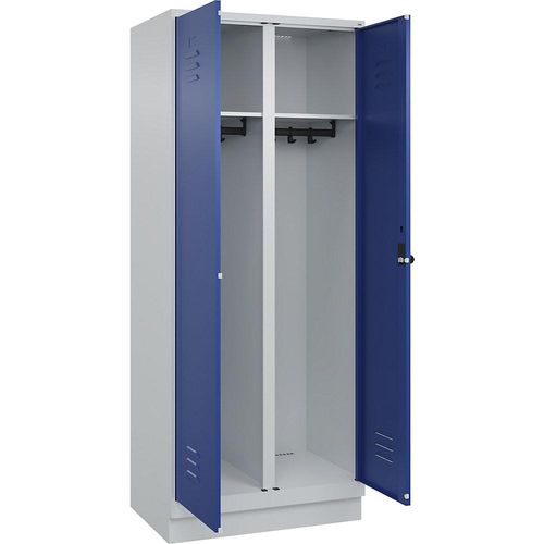 4066681658226 - Schwarz-Weiß-Spind Classic PLUS 1 Abteil lichtgrau   enzianblau HxB 1950 x 800 mm mit Bodensockel Drehriegel C+P
