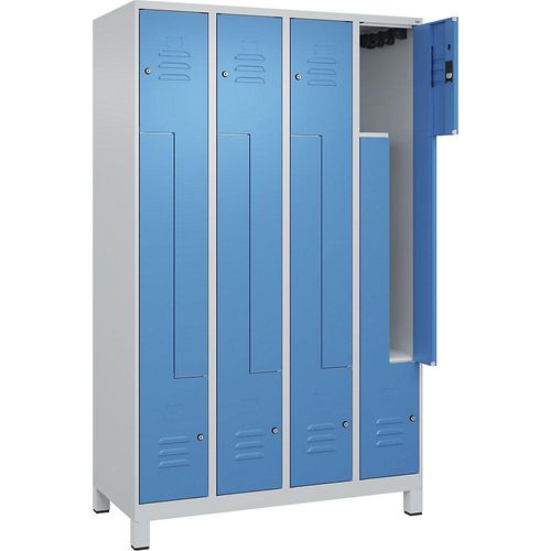 4066681915824 - Z-Spind Classic PLUS 4 Abteile lichtgrau   lichtblau B 1200 mm mit Füßen Zylinderschloss