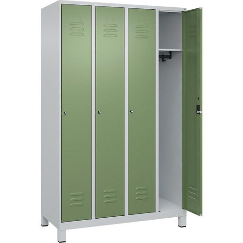 4066681614161 - Spind Classic PLUS 4 Abteile lichtgrau   resedagrün B 1200 mm mit Füßen Zylinderschloss