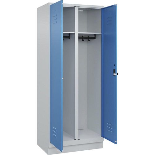 4066681658233 - Schwarz-Weiß-Spind Classic PLUS 1 Abteil lichtgrau   lichtblau HxB 1950 x 800 mm mit Bodensockel Drehriegel C+P