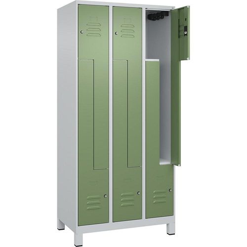4066681915244 - Z-Spind Classic PLUS 3 Abteile lichtgrau   resedagrün B 900 mm mit Füßen Zylinderschloss