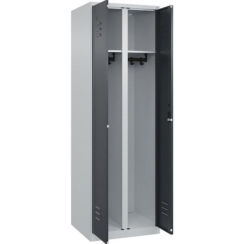 4067521332177 - Schwarz-Weiß-Spind Classic PLUS 1 Abteil lichtgrau   grau HxB 1850 x 600 mm mit Bodengleitern Zylinderschloss C+P