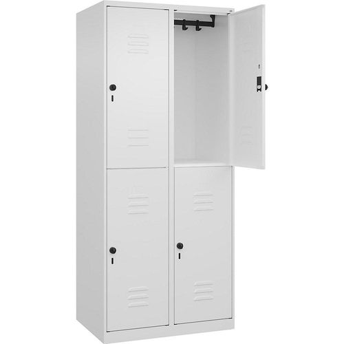 4067521357774 - Doppelstock-Spind Classic PLUS 2 Abteile verkehrsweiß HxB 1850 x 800 mm mit Bodengleitern Drehriegel C+P