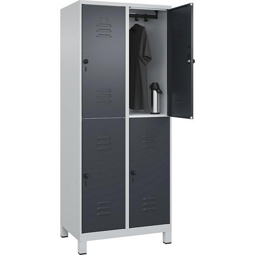 4066681620629 - Doppelstock-Spind Classic PLUS 2 Abteile lichtgrau   grau HxB 1950 x 800 mm mit Füßen Drehriegel C+P