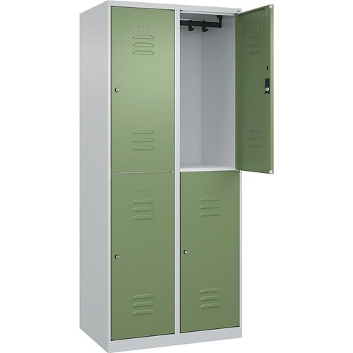 4067521369029 - Doppelstock-Spind Classic PLUS 2 Abteile lichtgrau resedagrün HxB 1850 x 800 mm mit Bodengleitern Zylinderschloss C+P 4067521369029 - Doppelstock-Spind Classic PLUS 2 Abteile lichtgrau resedagrün HxB 1850 x 800 mm mit Bodengleitern Zylinderschloss C+P