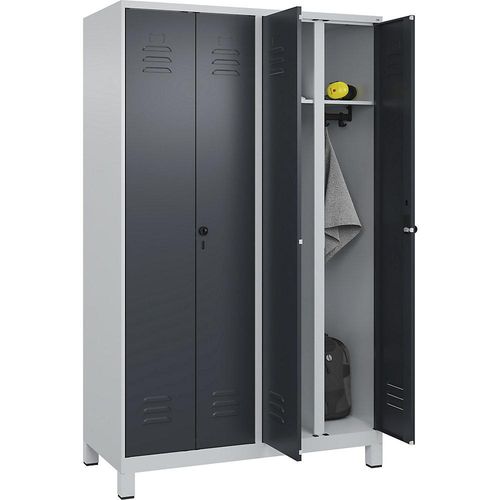 4066681616585 - Schwarz-Weiß-Spind Classic PLUS 2 Abteile lichtgrau   grau HxB 1950 x 1200 mm mit Füßen Zylinderschloss