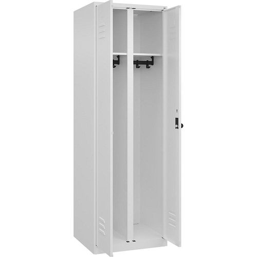 4067521331606 - Schwarz-Weiß-Spind Classic PLUS 1 Abteil verkehrsweiß HxB 1850 x 600 mm mit Bodengleitern Drehriegel C+P