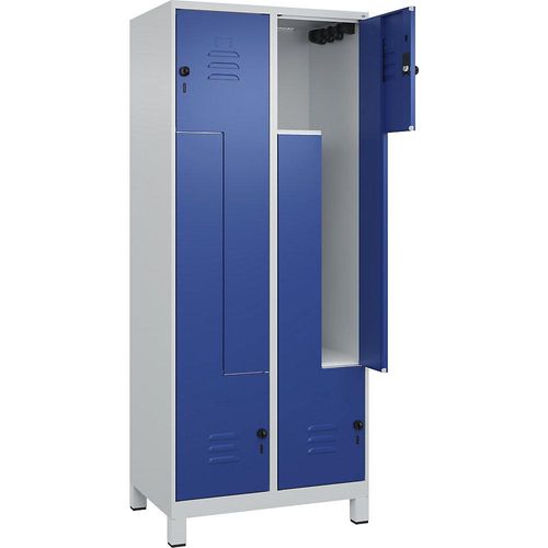 4066681914766 - Z-Spind Classic PLUS 2 Abteile lichtgrau   enzianblau B 800 mm mit Füßen Drehriegel