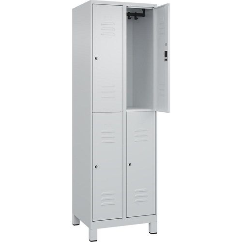 4066681620186 - Doppelstock-Spind Classic PLUS 2 Abteile lichtgrau HxB 1950 x 600 mm mit Füßen Zylinderschloss C+P