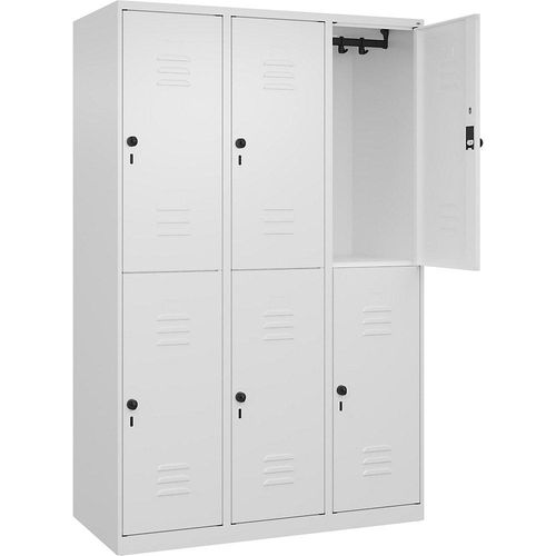 4067521358160 - Doppelstock-Spind Classic PLUS 3 Abteile verkehrsweiß HxB 1850 x 1200 mm mit Bodengleitern Drehriegel