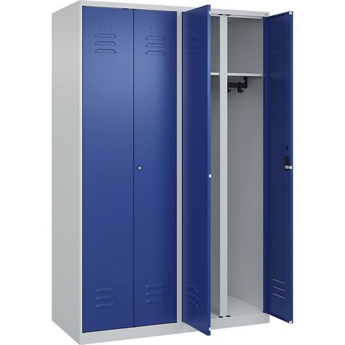 4067521331675 - Schwarz-Weiß-Spind Classic PLUS 2 Abteile lichtgrau enzianblau HxB 1850 x 1200 mm mit Bodengleitern Zylinderschloss C+P 4067521331675 - Schwarz-Weiß-Spind Classic PLUS 2 Abteile lichtgrau enzianblau HxB 1850 x 1200 mm mit Bodengleitern Zylinderschloss C+P