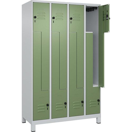 4066681915695 - Z-Spind Classic PLUS 4 Abteile lichtgrau   resedagrün B 1200 mm mit Füßen Drehriegel