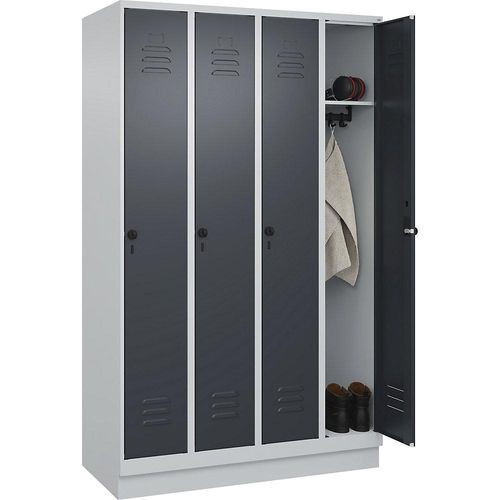 4066681656475 - Spind Classic PLUS 4 Abteile lichtgrau   grau B 1200 mm mit Bodensockel Drehriegel