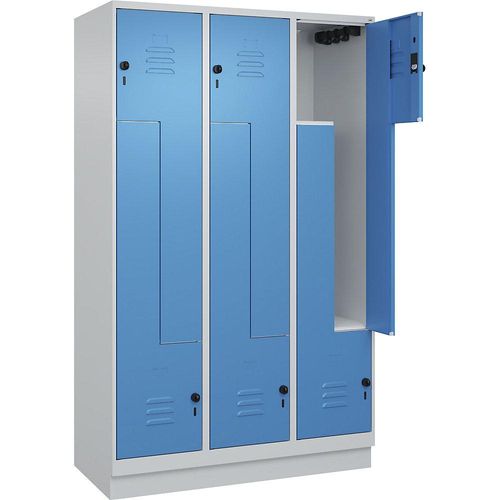 4066681921672 - Z-Spind Classic PLUS 3 Abteile lichtgrau   lichtblau B 1200 mm mit Bodensockel Drehriegel