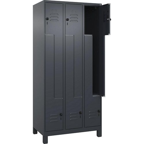 4066681915152 - Z-Spind Classic PLUS 3 Abteile grau B 900 mm mit Füßen Drehriegel