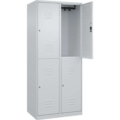 4067521369043 - Doppelstock-Spind Classic PLUS 2 Abteile lichtgrau HxB 1850 x 800 mm mit Bodengleitern Zylinderschloss C+P 4067521369043 - Doppelstock-Spind Classic PLUS 2 Abteile lichtgrau HxB 1850 x 800 mm mit Bodengleitern Zylinderschloss C+P