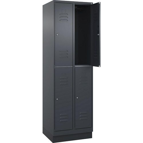 4066681665125 - Doppelstock-Spind Classic PLUS 2 Abteile grau HxB 1950 x 600 mm mit Bodensockel Zylinderschloss