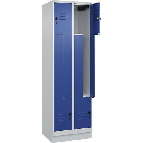 4066681920767 - Z-Spind Classic PLUS 2 Abteile lichtgrau   enzianblau B 600 mm mit Bodensockel Drehriegel