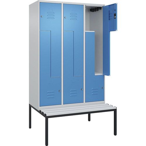 4067521120460 - Z-Spind Classic PLUS Sitzbank 3 Abteile lichtgrau lichtblau B 1200 mm Zylinderschloss untergebaut Kunststoff C+P 4067521120460 - Z-Spind Classic PLUS Sitzbank 3 Abteile lichtgrau lichtblau B 1200 mm Zylinderschloss untergebaut Kunststoff C+P