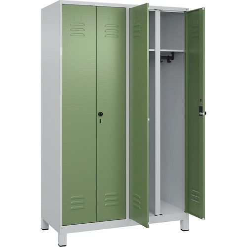 4066681616417 - Schwarz-Weiß-Spind Classic PLUS 2 Abteile lichtgrau resedagrün HxB 1950 x 1200 mm mit Füßen Drehriegel 4066681616417 - Schwarz-Weiß-Spind Classic PLUS 2 Abteile lichtgrau resedagrün HxB 1950 x 1200 mm mit Füßen Drehriegel