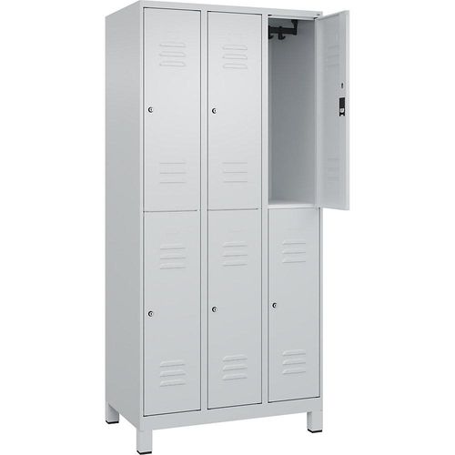 4066681621985 - Doppelstock-Spind Classic PLUS 3 Abteile lichtgrau HxB 1950 x 900 mm mit Füßen Zylinderschloss