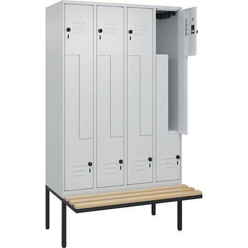 4067521116463 - Z-Spind Classic PLUS Sitzbank 4 Abteile lichtgrau B 1200 mm Sicherheits-Drehriegel auskragend Buche-Hartholz C+P