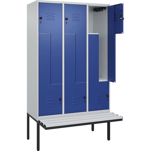 4067521116104 - Z-Spind Classic PLUS Sitzbank 3 Abteile lichtgrau   enzianblau B 1200 mm Sicherheits-Drehriegel auskragend Kunststoff C+P