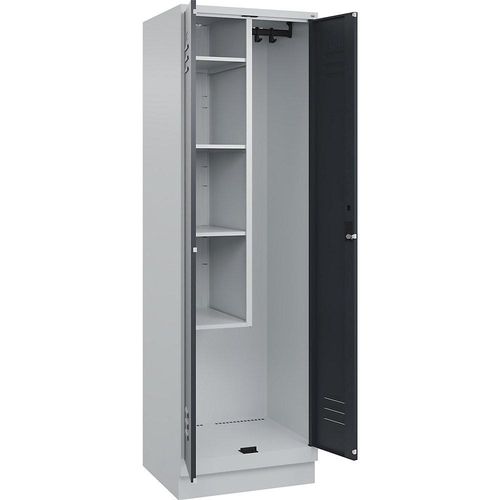 4066681660762 - Putzmittelspind Classic PLUS 1 Abteil Trennwand mittig verkürzt lichtgrau   grau B 600 mm mit Bodensockel Zylinderschloss C+P