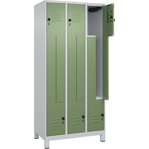 4066681915091 - Z-Spind Classic PLUS 3 Abteile lichtgrau   resedagrün B 900 mm mit Füßen Drehriegel