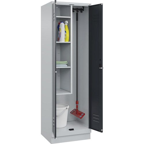 4066681660618 - Putzmittelspind Classic PLUS 1 Abteil Trennwand mittig verkürzt lichtgrau   grau B 600 mm mit Bodensockel Drehriegel C+P