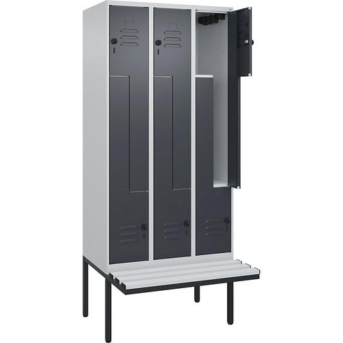 4067521115558 - Z-Spind Classic PLUS Sitzbank 3 Abteile lichtgrau   grau B 900 mm Sicherheits-Drehriegel auskragend Kunststoff C+P