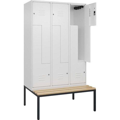 4067521120262 - Z-Spind Classic PLUS Sitzbank 3 Abteile verkehrsweiß B 1200 mm Zylinderschloss untergebaut Buche-Hartholz C+P