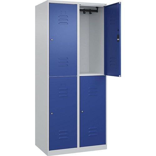 4067521369647 - Doppelstock-Spind Classic PLUS 2 Abteile lichtgrau   enzianblau HxB 1850 x 800 mm mit Bodengleitern Zylinderschloss C+P
