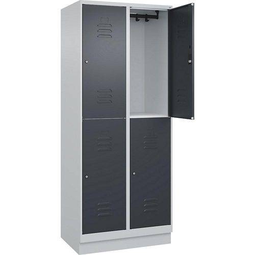 4066681665682 - Doppelstock-Spind Classic PLUS 2 Abteile lichtgrau   grau HxB 1950 x 800 mm mit Bodensockel Zylinderschloss