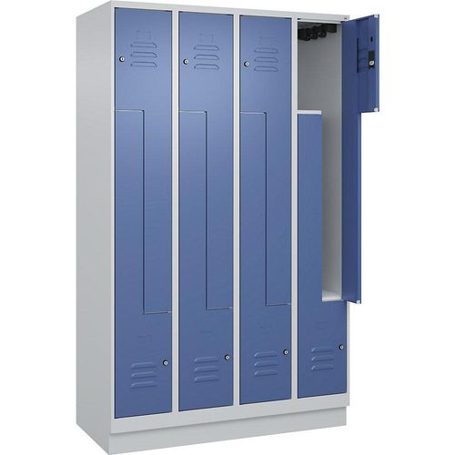 4066681922136 - Z-Spind Classic PLUS 4 Abteile lichtgrau   fernblau B 1200 mm mit Bodensockel Zylinderschloss