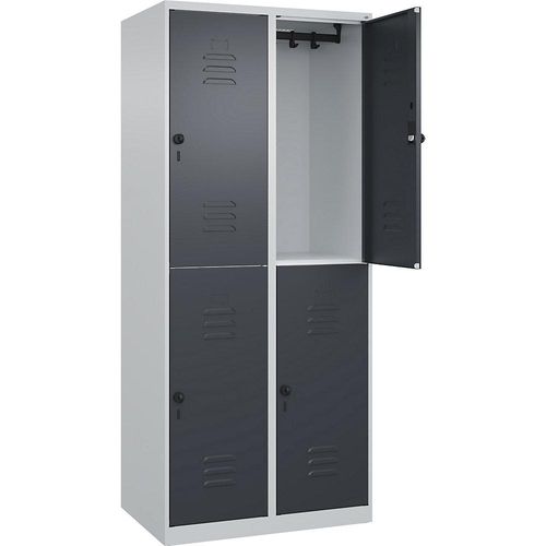 4067521357729 - Doppelstock-Spind Classic PLUS 2 Abteile lichtgrau grau HxB 1850 x 800 mm mit Bodengleitern Drehriegel C+P 4067521357729 - Doppelstock-Spind Classic PLUS 2 Abteile lichtgrau grau HxB 1850 x 800 mm mit Bodengleitern Drehriegel C+P