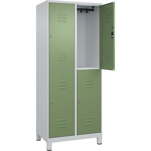 4066681620759 - Doppelstock-Spind Classic PLUS 2 Abteile lichtgrau resedagrün HxB 1950 x 800 mm mit Füßen Zylinderschloss C+P 4066681620759 - Doppelstock-Spind Classic PLUS 2 Abteile lichtgrau resedagrün HxB 1950 x 800 mm mit Füßen Zylinderschloss C+P