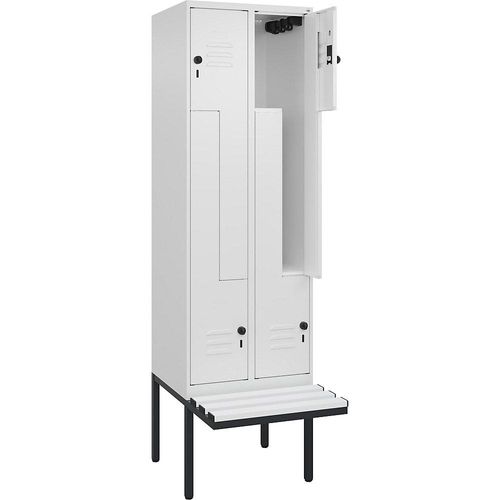 4067521114414 - Z-Spind Classic PLUS Sitzbank 2 Abteile verkehrsweiß B 600 mm Sicherheits-Drehriegel auskragend Kunststoff C+P