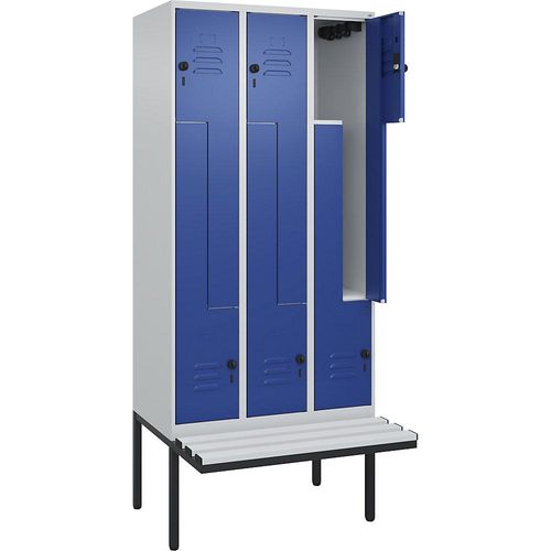 4067521115503 - Z-Spind Classic PLUS Sitzbank 3 Abteile lichtgrau   enzianblau B 900 mm Sicherheits-Drehriegel auskragend Kunststoff C+P