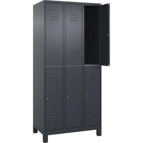 4066681622012 - Doppelstock-Spind Classic PLUS 3 Abteile grau HxB 1950 x 900 mm mit Füßen Zylinderschloss 4066681622012 - Doppelstock-Spind Classic PLUS 3 Abteile grau HxB 1950 x 900 mm mit Füßen Zylinderschloss