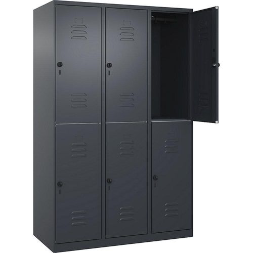 4067521358146 - Doppelstock-Spind Classic PLUS 3 Abteile grau HxB 1850 x 1200 mm mit Bodengleitern Drehriegel C+P